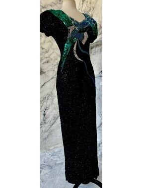 Alyce Designs Vintage Sequin Embroidered Formal Evening Cocktail Prom Dress
